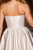 Load image into Gallery viewer, Ivory Satin Corset Strapless A Line Short Homecoming Dress