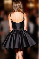 Load image into Gallery viewer, Black Corset Spaghetti Straps A Line Short Satin Homecoming Dress