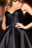 Load image into Gallery viewer, Black Corset Spaghetti Straps A Line Short Satin Homecoming Dress