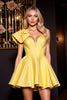 Load image into Gallery viewer, Yellow Satin A Line Short Homecoming Dress with Ruffles
