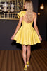 Load image into Gallery viewer, Yellow Satin A Line Short Homecoming Dress with Ruffles