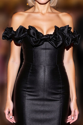 Black Ruffled Tight Satin Short Homecoming Dress