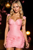 Load image into Gallery viewer, Pink Tight Ruched Short Homecoming Dress with 3D Flowers