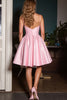 Load image into Gallery viewer, Pink Cut Out A Line Spaghetti Straps Short Satin Homecoming Dress