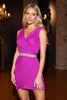 Load image into Gallery viewer, Sparkly Ruched Fuchsia Tight Beaded Short Homecoming Dress