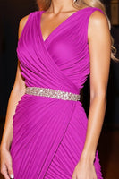 Load image into Gallery viewer, Sparkly Ruched Fuchsia Tight Beaded Short Homecoming Dress