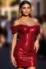 Load image into Gallery viewer, Sparkly Dark Red Corset Tight Short Homecoming Dress with Beading