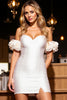 Load image into Gallery viewer, White Satin Short Bodycon Homecoming Dress with 3D Flowers