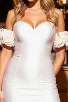 Load image into Gallery viewer, White Satin Short Bodycon Homecoming Dress with 3D Flowers