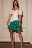 Load image into Gallery viewer, White and Green Bodycon Satin Short Homecoming Dress with Ruffles