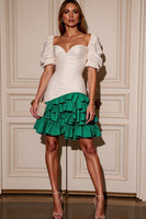 Load image into Gallery viewer, White and Green Bodycon Satin Short Homecoming Dress with Ruffles