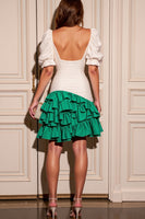 Load image into Gallery viewer, White and Green Bodycon Satin Short Homecoming Dress with Ruffles