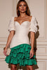 Load image into Gallery viewer, White and Green Bodycon Satin Short Homecoming Dress with Ruffles