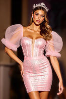 Load image into Gallery viewer, Sparkly Pink Corset Tight Short Homecoming Dress