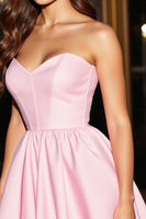 Load image into Gallery viewer, Pink Satin A Line Corset Strapless Short Homecoming Dress