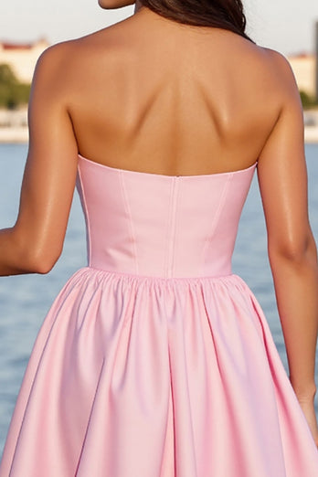 Pink Satin A Line Corset Strapless Short Homecoming Dress