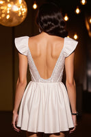 Load image into Gallery viewer, Sparkly Ivory Corset Satin A Line Short Homecoming Dress with Beading