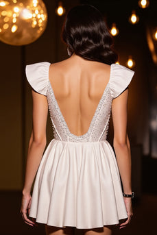 Sparkly Ivory Corset Satin A Line Short Homecoming Dress with Beading