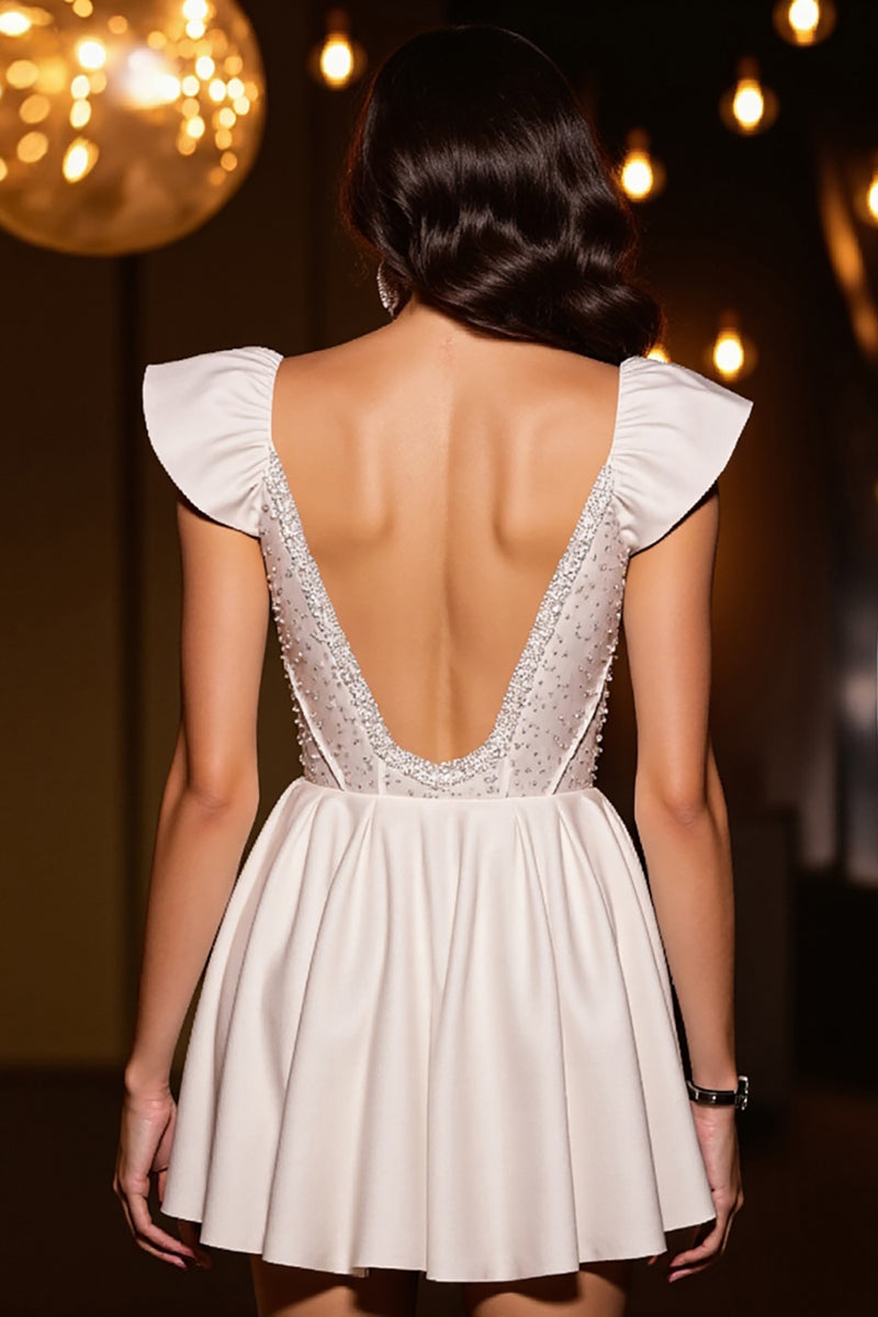Load image into Gallery viewer, Sparkly Ivory Corset Satin A Line Short Homecoming Dress with Beading