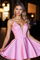 Load image into Gallery viewer, Pink Short Corset Satin Spaghetti Straps A Line Homecoming Dress