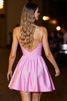 Load image into Gallery viewer, Pink Short Corset Satin Spaghetti Straps A Line Homecoming Dress