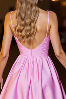 Load image into Gallery viewer, Pink Short Corset Satin Spaghetti Straps A Line Homecoming Dress
