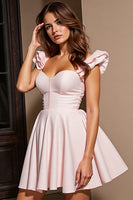 Load image into Gallery viewer, Light Pink Corset A Line Short Homecoming Dress with Ruffles