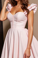 Load image into Gallery viewer, Light Pink Corset A Line Short Homecoming Dress with Ruffles