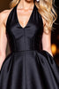 Load image into Gallery viewer, Black Satin A Line Halter Short Homecoming Dress