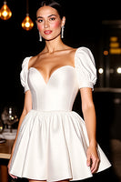 Load image into Gallery viewer, White Corset A Line Satin Short Homecoming Dress