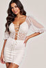 Load image into Gallery viewer, White Bodycon Ruffled Tie Front Short Homecoming Dress with Lace