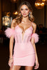 Load image into Gallery viewer, Pink Corset Bodycon Short Homecoming Dress with Feathers