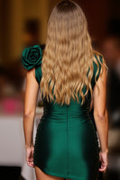 Load image into Gallery viewer, Dark Green Bodycon Floral Short Satin Homecoming Dress