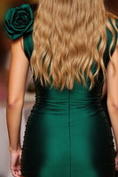 Load image into Gallery viewer, Dark Green Bodycon Floral Short Satin Homecoming Dress
