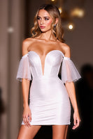 Load image into Gallery viewer, White Bodycon Corset Off the Shoulder Short Homecoming Dress