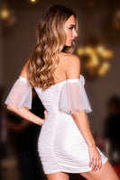 Load image into Gallery viewer, White Bodycon Corset Off the Shoulder Short Homecoming Dress