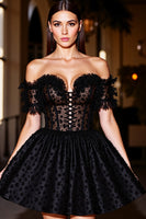 Load image into Gallery viewer, Black A Line Corset Short Homecoming Dress with Appliques