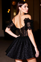 Load image into Gallery viewer, Black A Line Corset Short Homecoming Dress with Appliques