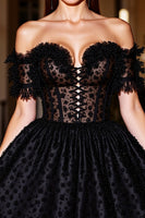 Load image into Gallery viewer, Black A Line Corset Short Homecoming Dress with Appliques