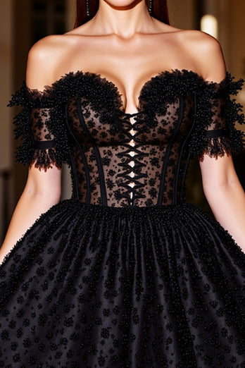 Black A Line Corset Short Homecoming Dress with Appliques
