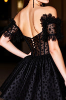 Load image into Gallery viewer, Black A Line Corset Short Homecoming Dress with Appliques