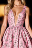 Load image into Gallery viewer, Pink V-Neck A Line Printed Short Homecoming Dress with Bow