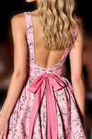 Load image into Gallery viewer, Pink V-Neck A Line Printed Short Homecoming Dress with Bow