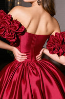 Load image into Gallery viewer, Burgundy A Line Short Satin Homecoming Dress with Ruffles