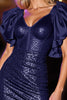 Load image into Gallery viewer, Sparkly Navy Corset Sequin Short Homecoming Dress with Ruffles