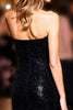 Load image into Gallery viewer, Sparkly Black Bodycon Sequin Strapless Short Homecoming Dress