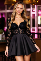 Load image into Gallery viewer, Sparkly Black A Line Short Corset Homecoming Dress with Lace