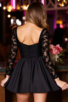 Load image into Gallery viewer, Sparkly Black A Line Short Corset Homecoming Dress with Lace