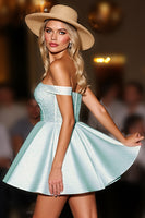 Load image into Gallery viewer, Green Satin A Line Short Corset Homecoming Dress