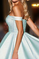 Load image into Gallery viewer, Green Satin A Line Short Corset Homecoming Dress